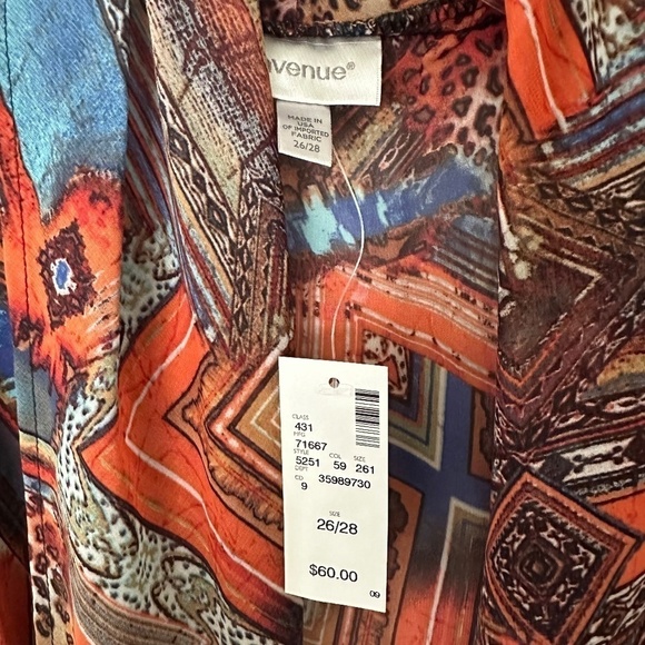 Avenue Open Kimono Shawl Collar Top Brown Blue Red NEW with Tag - Picture 2 of 5